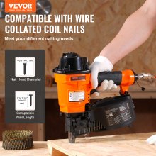 VEVOR MCN55 Coil Siding Nailer 1 inch to 2-1/4-inch 15 Degree Pneumatic Nail Gun