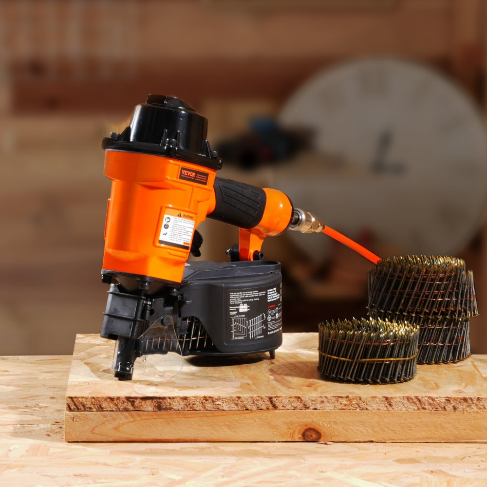 VEVOR Coil Siding Nailer MCN55, 27mm to 57mm 15 Degree Pneumatic Siding Nail Gun, 70-120PSI Air Coil Nailer for Siding, Pallet Sheathing, Fencing, Decking