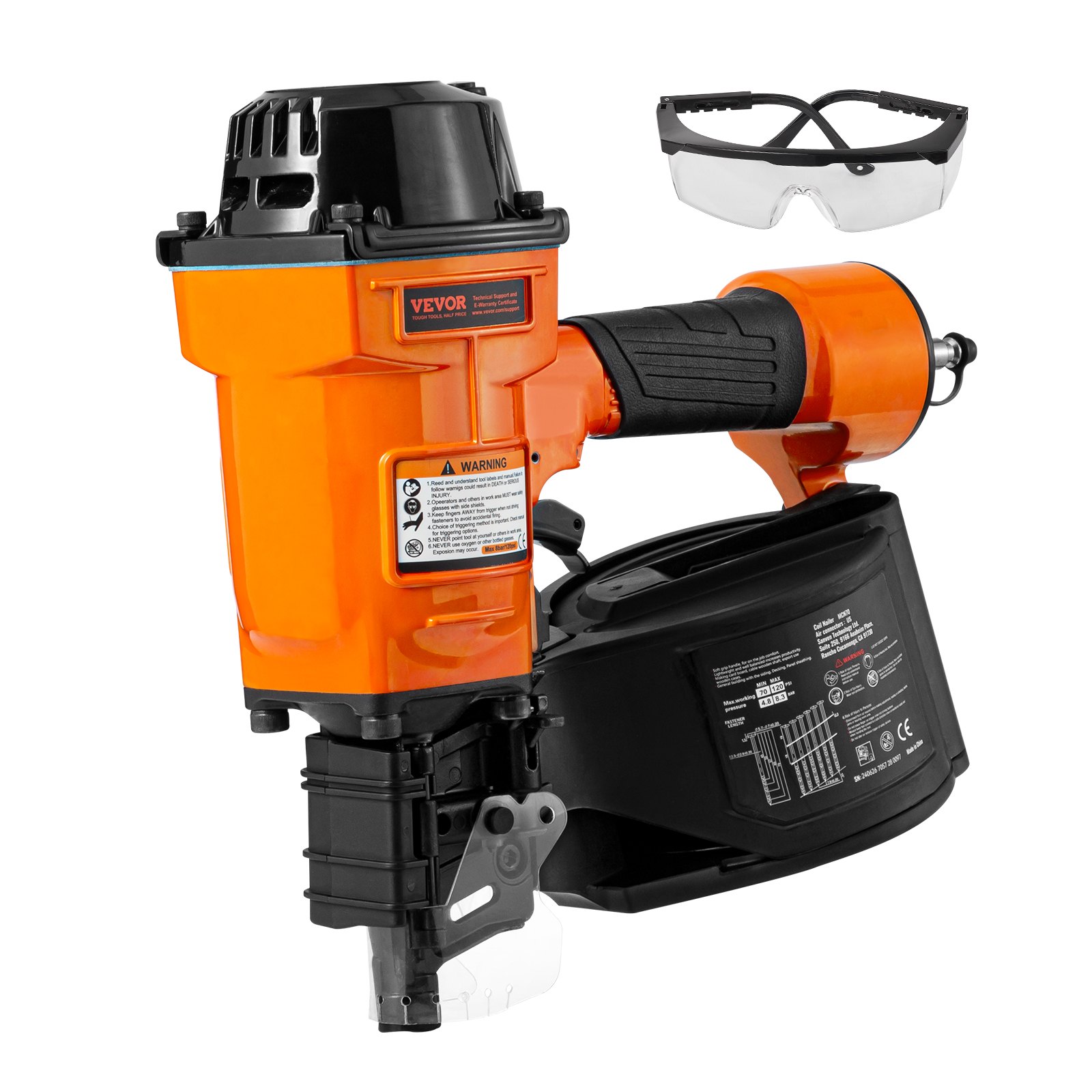 VEVOR MCN70 Coil Siding Nailer 1-3/4 to 2-3/4 inch 15 Degree Pneumatic Nail Gun