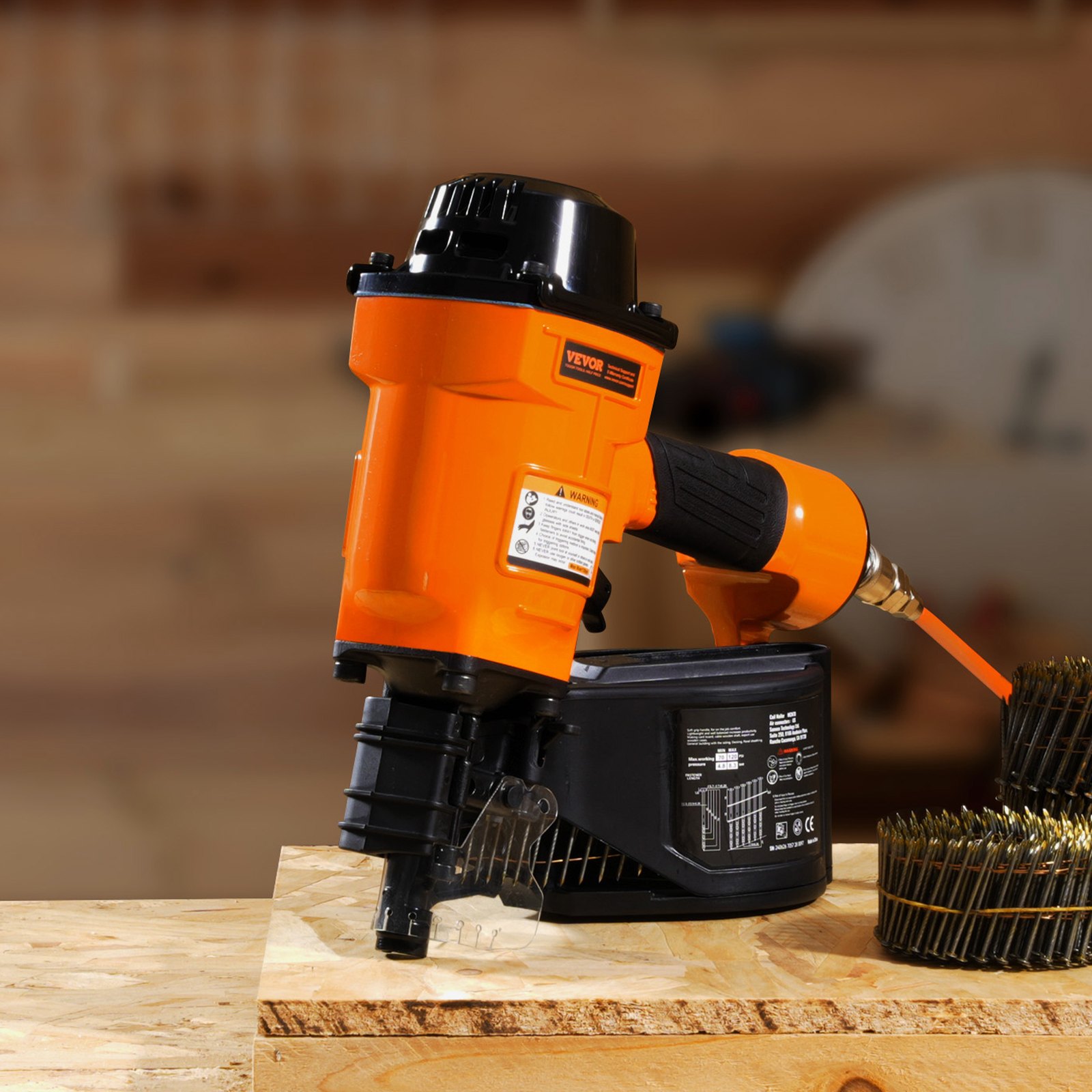 VEVOR Coil Siding Nailer MCN70, 45mm to 70mm 15 Degree Pneumatic Siding Nail Gun, 70-120PSI Air Coil Nailer for Pallet, Crating, Framing, Siding and Fencing