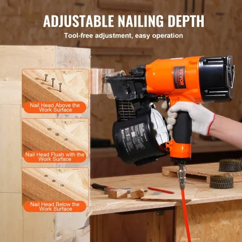 nailer gun test firing on scrap wood with flush nail depth