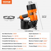 VEVOR CN83N Coil Siding Nailer 50mm to 83mm 15 Degree Pneumatic Nail Gun