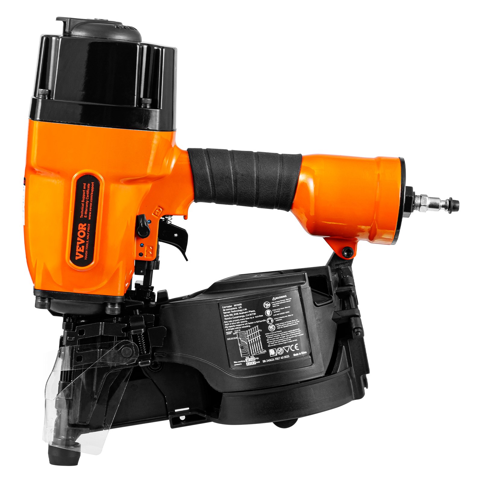 VEVOR MCN90 Coil Framing Nailer 1-3/4" to 3-1/2" 15 Degree Pneumatic Nail Gun