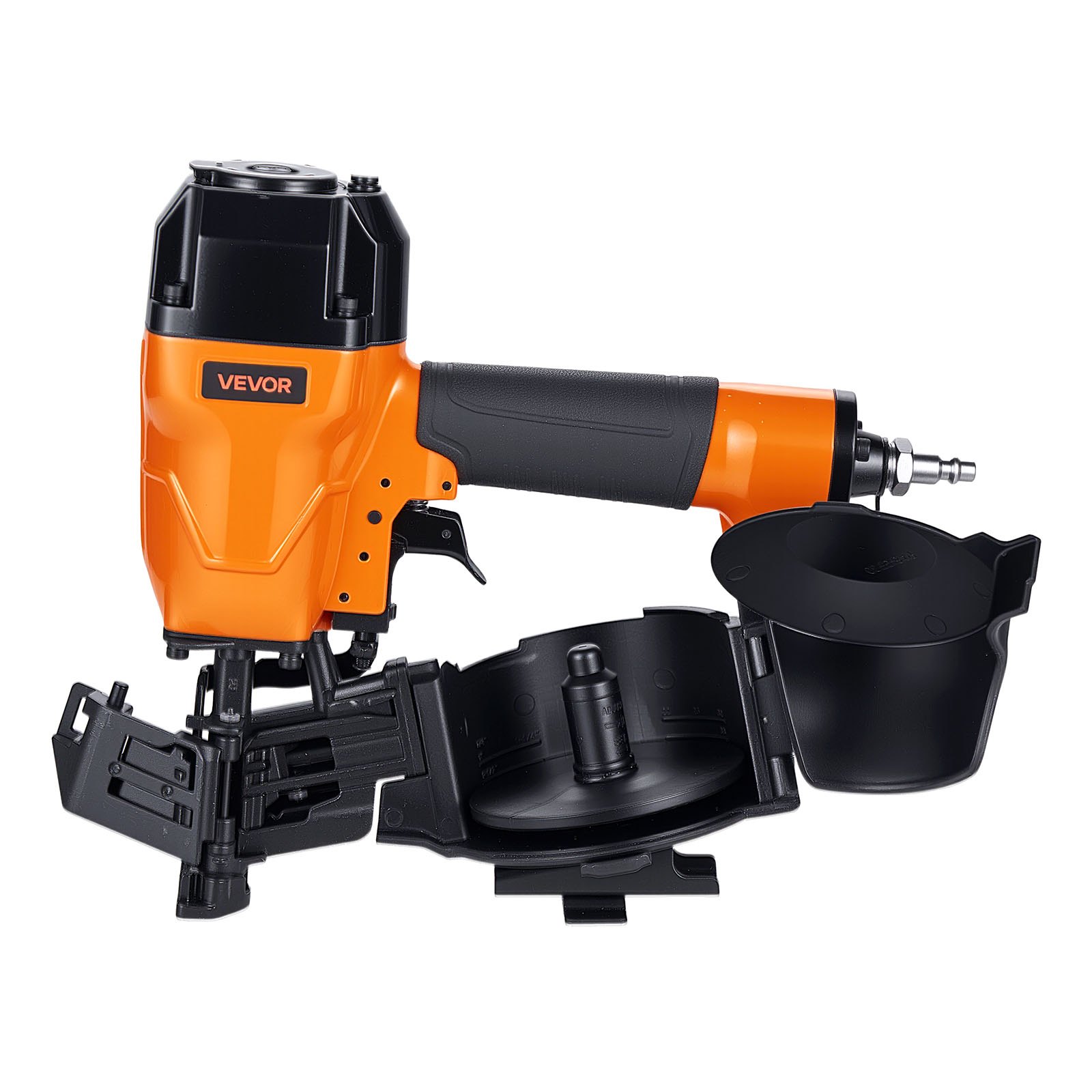 VEVOR Roofing Nailer CN45C, 19mm to 45mm 15 Degree Air Roofing Nail Gun with Two Firing Modes & Tool-Free Depth Adjustment, 4.8-7.5 Bar Pneumatic Coil Nailer for Asphalt Shingles, Roof Sheathing