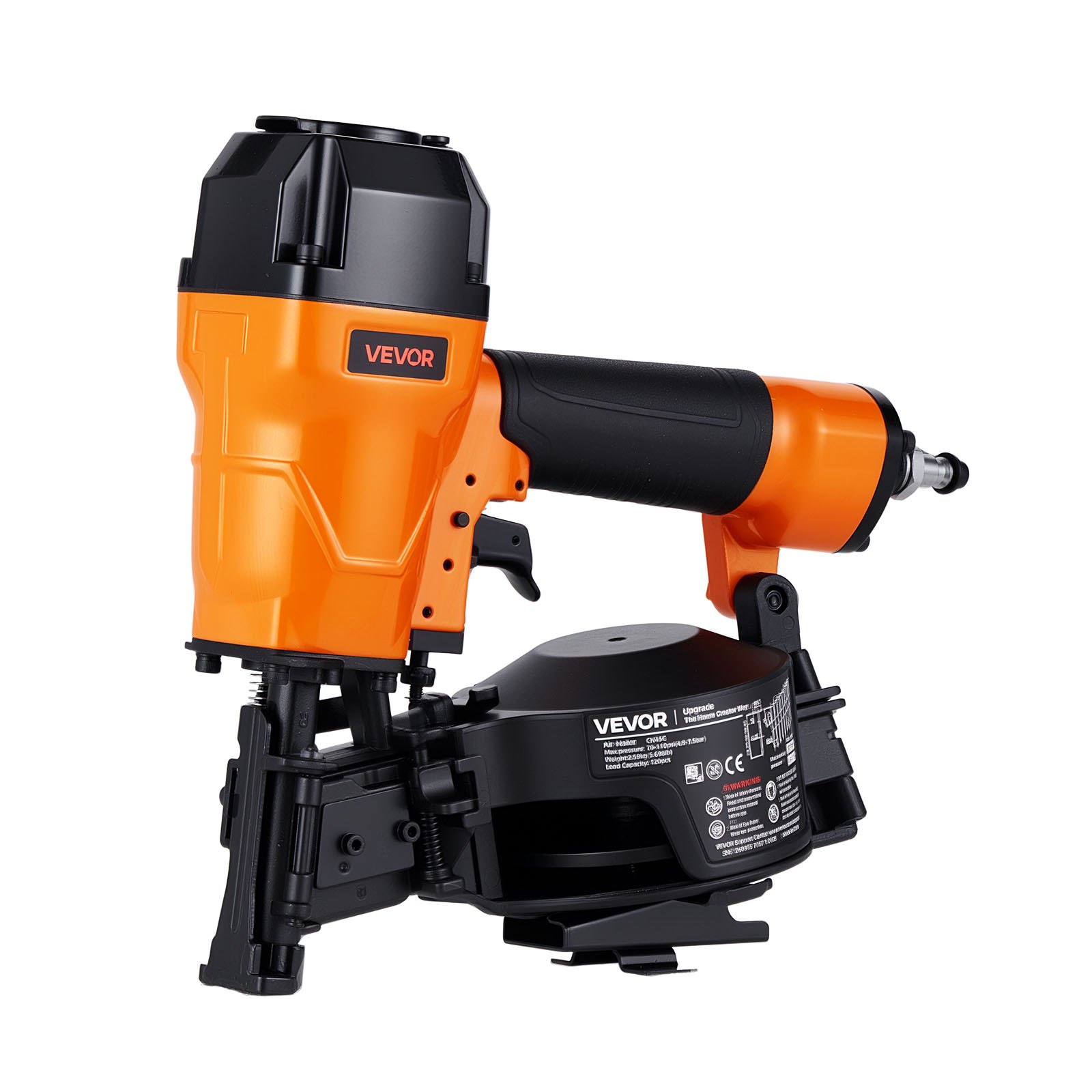 VEVOR Roofing Nailer CN45C, 19mm to 45mm 15 Degree Air Roofing Nail Gun with Two Firing Modes & Tool-Free Depth Adjustment, 4.8-7.5 Bar Pneumatic Coil Nailer for Asphalt Shingles, Roof Sheathing