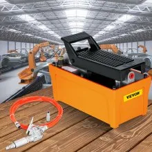 VEVOR Air Hydraulic Pump 10000 PSI Air Over Hydraulic Pump 1/2 Gal Reservoir Air Treadle Foot Actuated Hydraulic Pump 3/8" NPT with 4.1 ft Hose 2 Connector Single Acting for Car Repair, Orange (Pump Comes Without Oil)