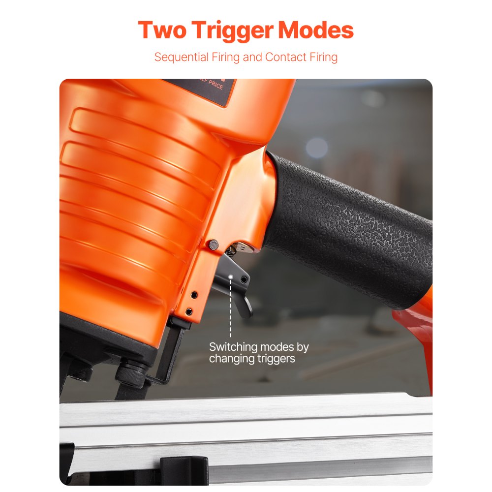VEVOR Framing Nailer, 80-120PSI Air Nail Gun, 2" to 3-1/2" 21 Degree Full Round Head Pneumatic Framing Nailer with Tool-Less Depth Adjustment & Dual Trigger Modes, Ideal for Framing Decking Flooring