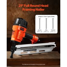 VEVOR Framing Nailer 2" to 3-1/2" 21° Full Round Head Pneumatic Framing Nail Gun