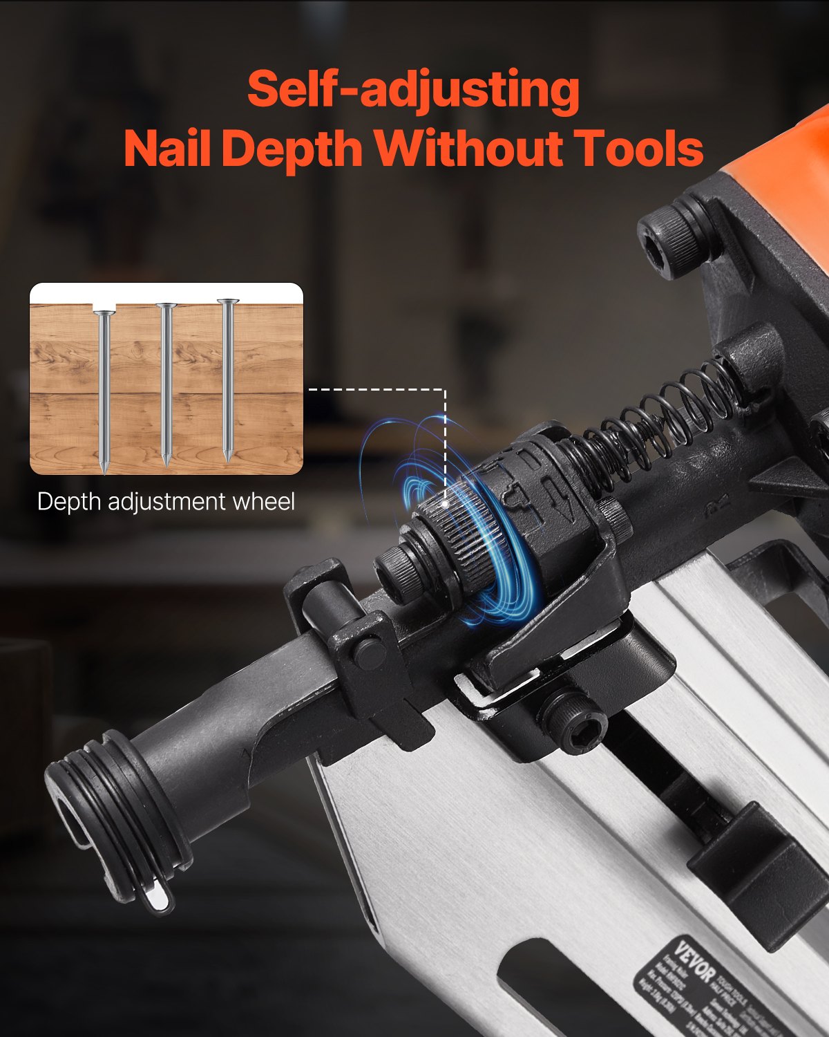VEVOR Framing Nailer, 80-120PSI Air Nail Gun, 2" to 3-1/2" 21 Degree Full Round Head Pneumatic Framing Nailer with Tool-Less Depth Adjustment & Dual Trigger Modes, Ideal for Framing Decking Flooring