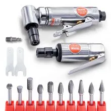 VEVOR Air Die Grinder Kit, Right Angle Grinder w/ Die Grinder Combo & 10PCS Single Cut Carbide Burr Set, Lightweight, Ball Bearing Construction for Grinding, Deburring, Cutting, Polishing
