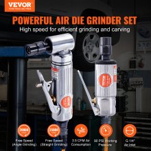 VEVOR Air Die Grinder Kit, Right Angle and Straight Die Grinder Combo, Heavy Duty Air Powered for Grinding, Polishing, Deburring, with 10PCS Carbide Burr Set
