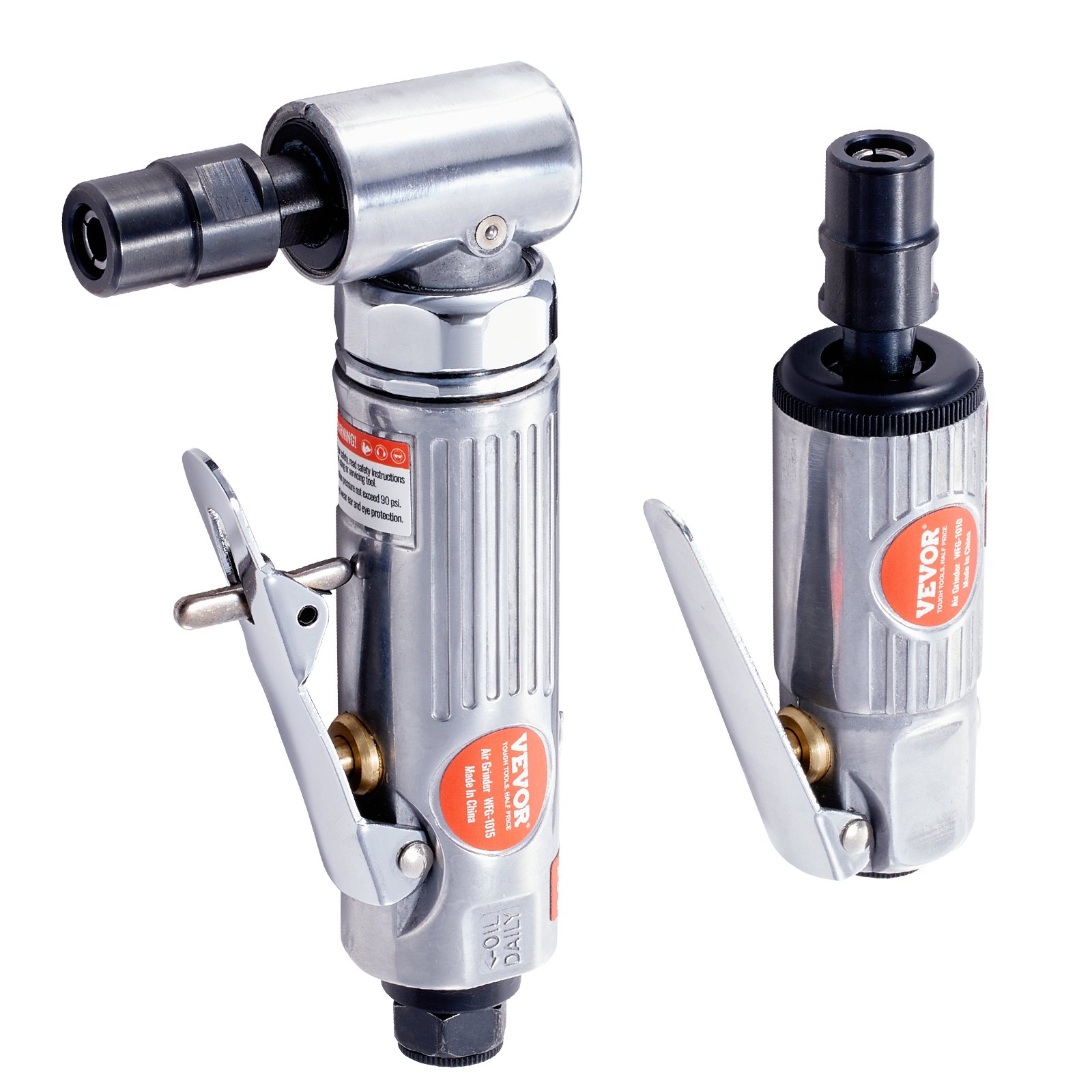 VEVOR Air Die Grinder Kit, Right Angle and Straight Die Grinder Combo, Heavy Duty Air Powered for Grinding, Polishing, Deburring, with 10PCS Carbide Burr Set