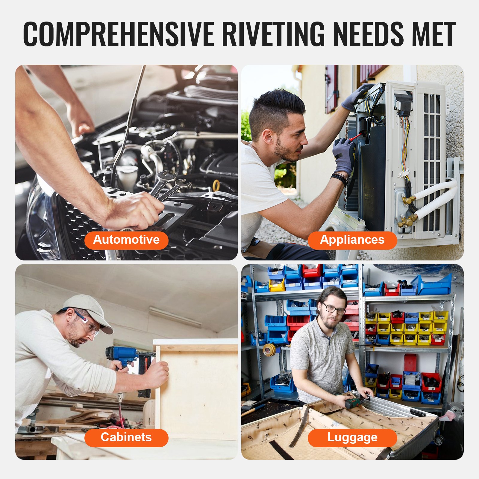 VEVOR Air Riveter, Pneumatic Air Riveter, 20.2KN Pulling Force Pop Rivet Gun Tool Kit, Heavy Duty Air Hydraulic Rivet Gun for Mechanic Tool, Construction, Home Improvement - With 13 Size Nose Pieces