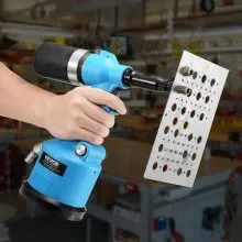 VEVOR Air Riveter, Pneumatic Air Riveter, 20.2KN Pulling Force Pop Rivet Gun Tool Kit, Heavy Duty Air Hydraulic Rivet Gun for Mechanic Tool, Construction, Home Improvement - With 13 Size Nose Pieces
