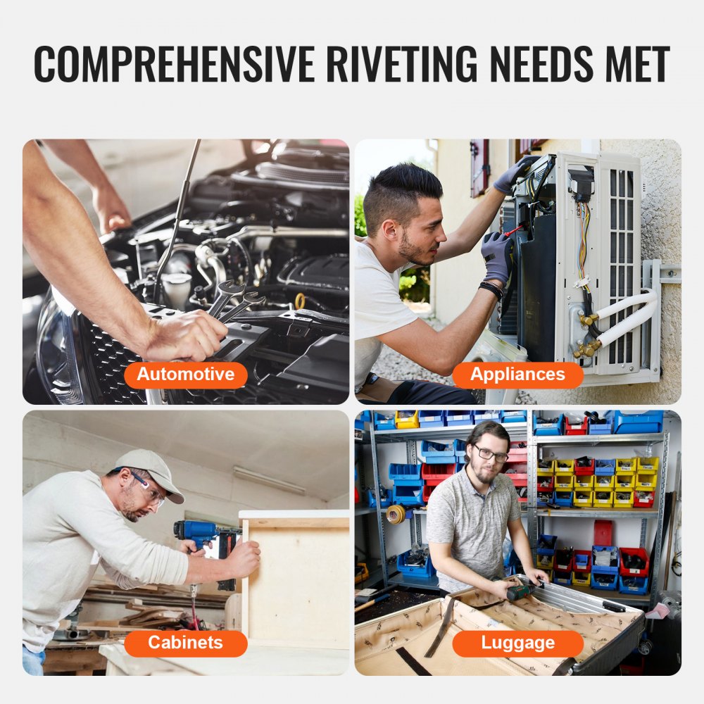 VEVOR Air Riveter, Pneumatic Air Riveter, 20.2KN Pulling Force Pop Rivet Gun Tool Kit, Heavy Duty Air Hydraulic Rivet Gun for Mechanic Tool, Construction, Home Improvement - With 13 Size Nose Pieces