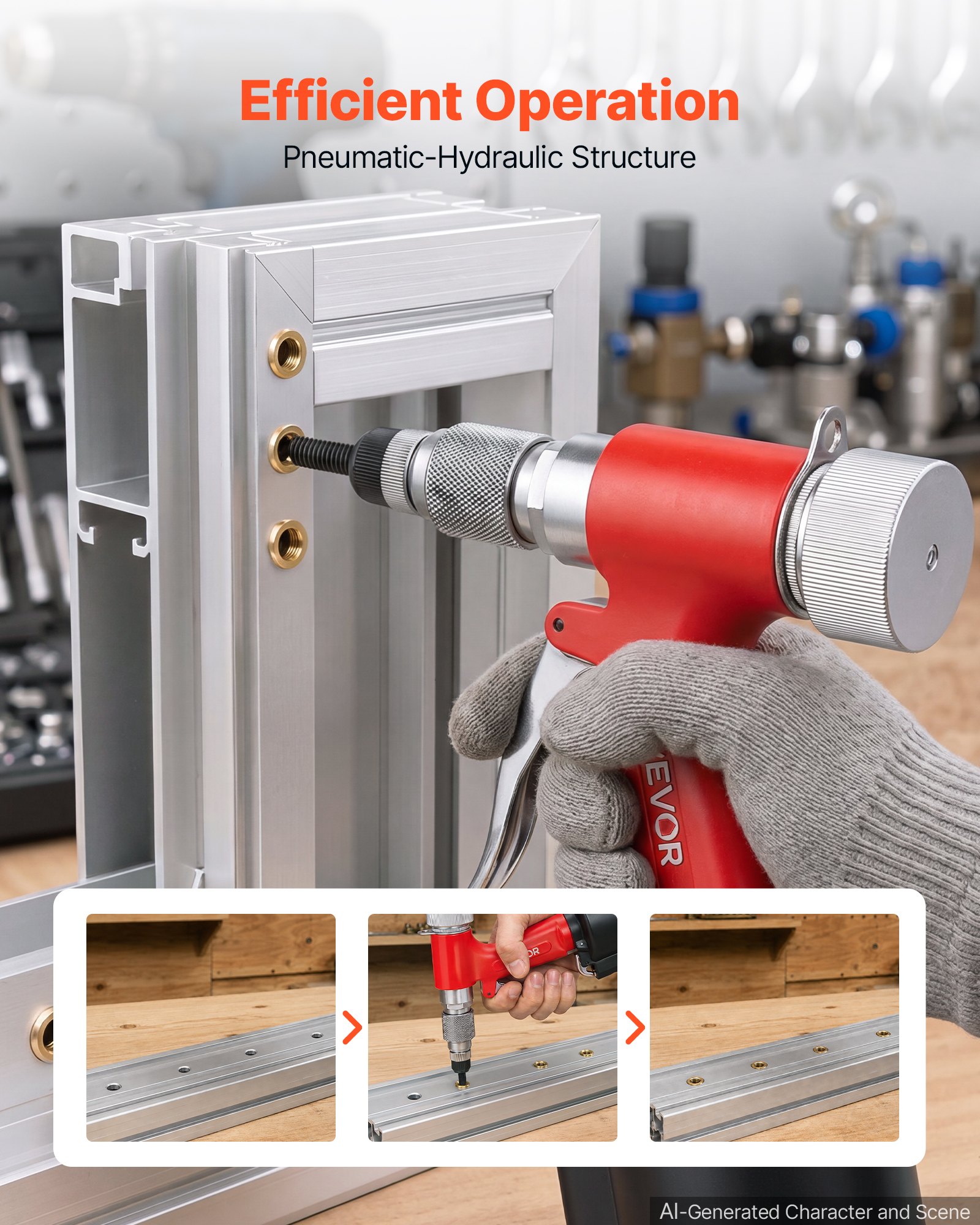 VEVOR Pneumatic Rivet Nut Gun Kit with 8PCS SAE & Metric Gun Heads, M4 M5 M6 M8 M10 1/4" 5/16" 3/8", 2680LBS Force, Air Rivet Nut Tool for Automotive, Construction, Industrial Manufacturing