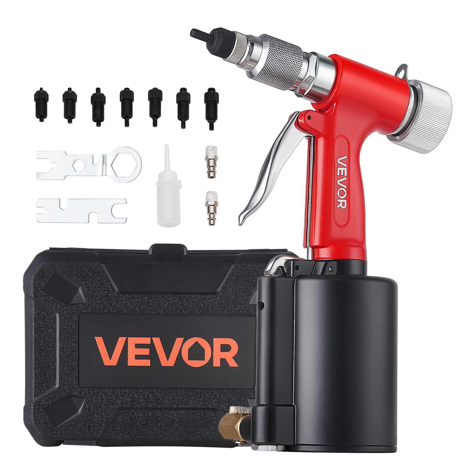 VEVOR Pneumatic Rivet Nut Gun Kit with 8PCS SAE & Metric Gun Heads, M4 M5 M6 M8 M10 1/4" 5/16" 3/8", 2680LBS Force, Air Rivet Nut Tool for Automotive, Construction, Industrial Manufacturing