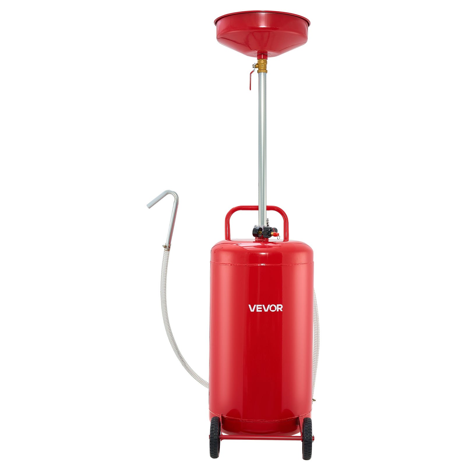 VEVOR 95L Waste Oil Drain Tank, Air Operated Portable Oil Drainer with Adjustable Funnel Height, Industrial Fluid Drain Tank with Wheels, Fluid Fuel Transfer Drainage for Auto Repair Shops, Red