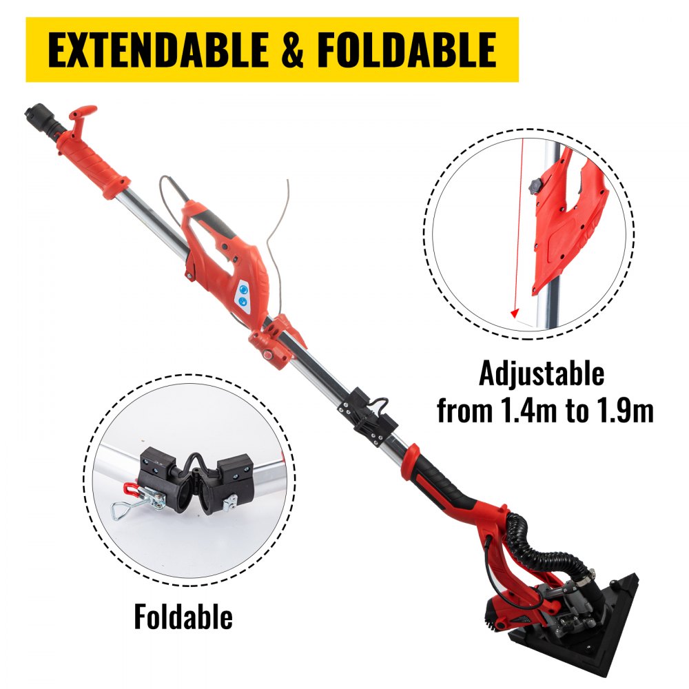 VEVOR Electric Drywall Sander 850W Foldable&Extendable Sander with LED Light