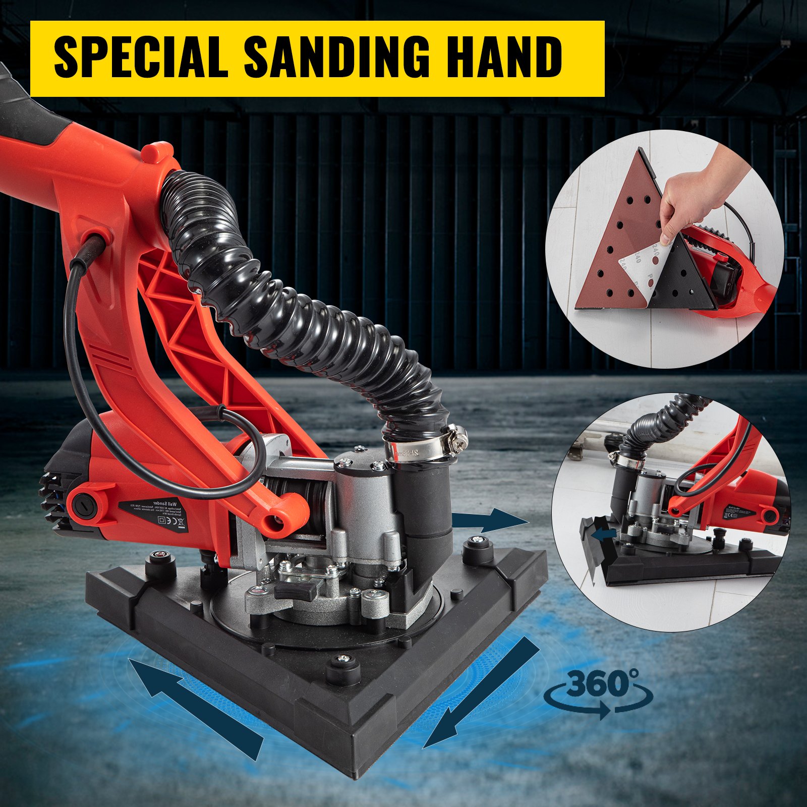 VEVOR Electric Drywall Sander 850W Foldable&Extendable Sander with LED Light