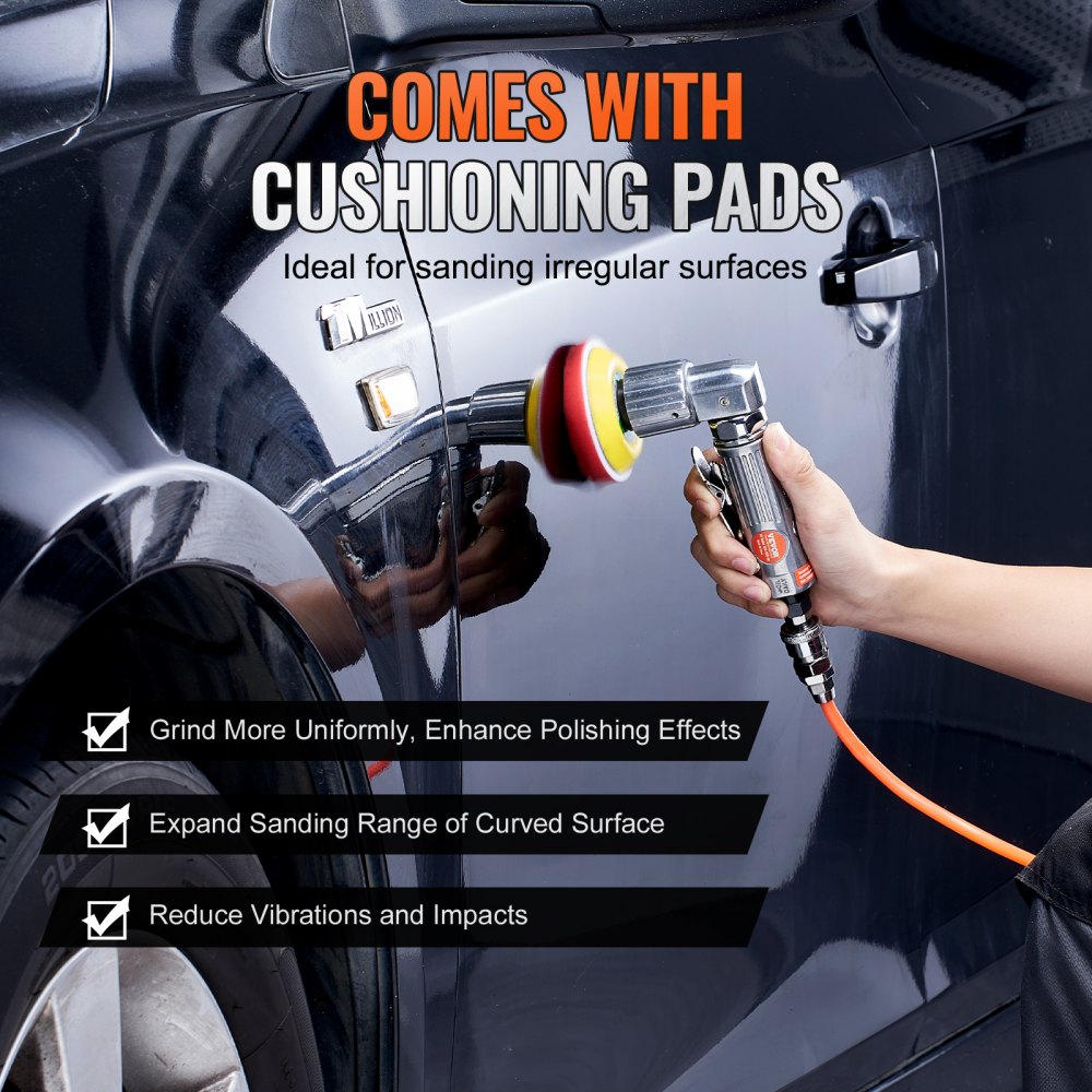VEVOR Mini Air Sander, 2.5/5.1/7.6 cm Random Orbital Air Sander, 15000r/min High Speed Mini Pneumatic Sander Polisher for Auto Body Work, 58PCS Air Powered Sander Kit with Wavy Sponges, Sandpapers, Wool Pad