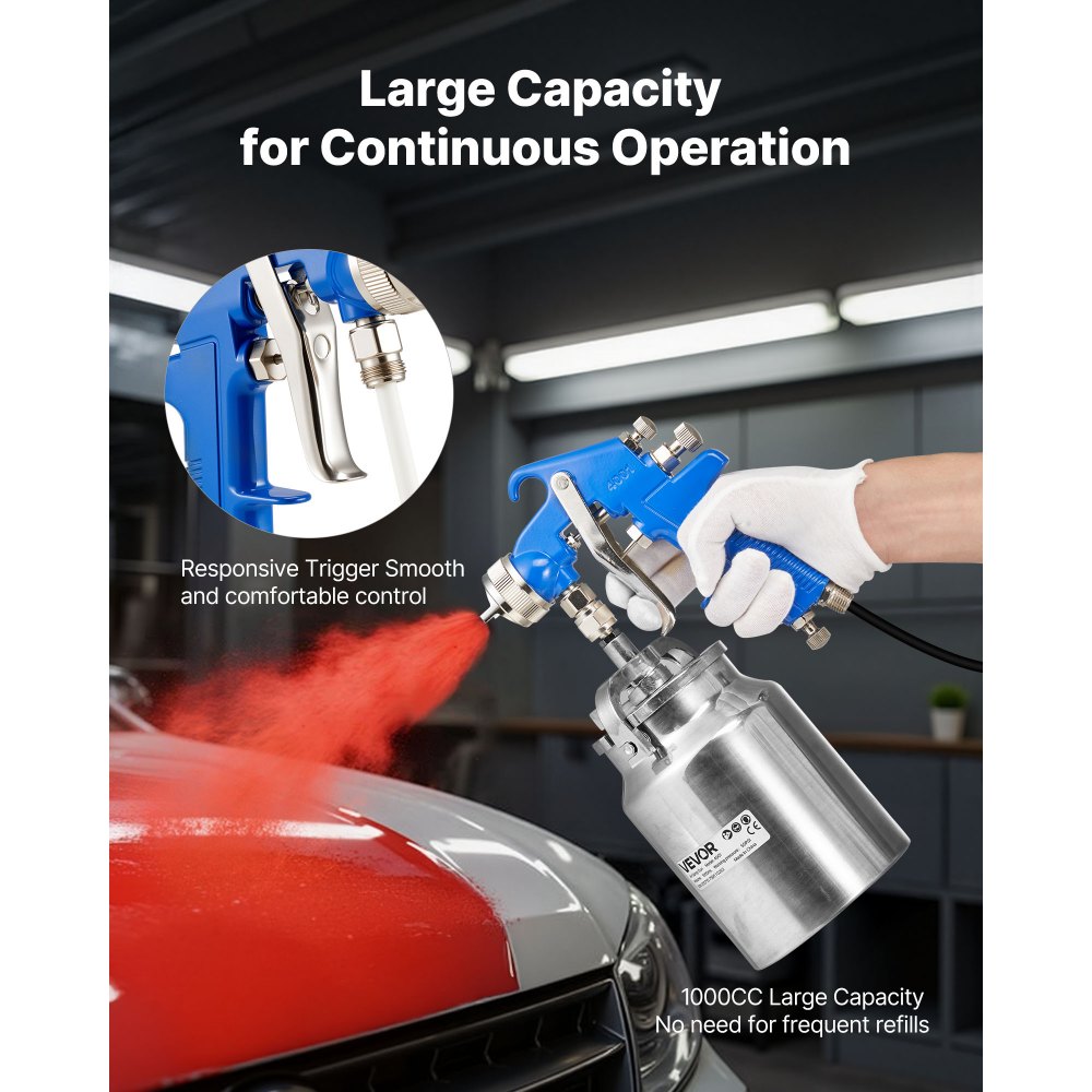 VEVOR Siphon Feed Spray Gun, High Atomization Air Paint Spray Gun, 1000cc Automotive Paint Sprayer with 1.8 mm Nozzle, Adjustable Flow Rate & Air Volume for Car, Furniture, Wall, House Painting