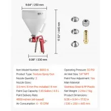 VEVOR Air Texture Spray Gun Drywall Texture Sprayer with 3 Nozzles 3.5mm 6mm 8mm