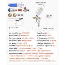 VEVOR HVLP Air Spray Gun, Gravity Feed Paint Sprayer Gun with 3 Nozzles (1.3/1.4/1.7mm), 600ml Capacity Auto Paint Sprayer with Air Regulator for Automotive Primers, Clear Coats & Topcoats