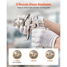 VEVOR LVLP Air Spray Gun Gravity Feed Paint Sprayer Gun 3 Nozzles 1.3/1.4/1.7mm