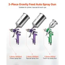 VEVOR 3-Piece Air Spray Gun Kit Automotive Paint Spray Gun Set with 3 Nozzles