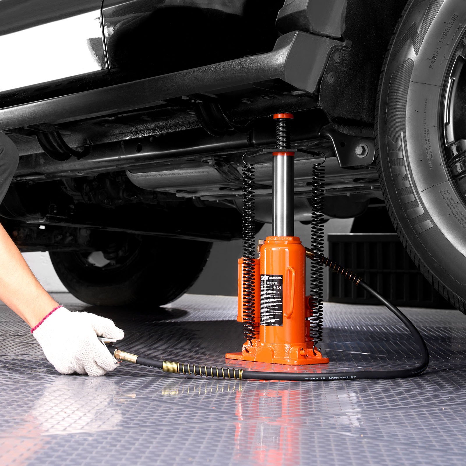 VEVOR Air Hydraulic Bottle Jack, 12 Ton Max Load Capacity, 265-505 mm Lifting Range, Pneumatic/Manual Heavy Duty Welded Bottle Jack with Hand Pump for SUV, Pickup, Truck, and Car Auto Repair, Orange