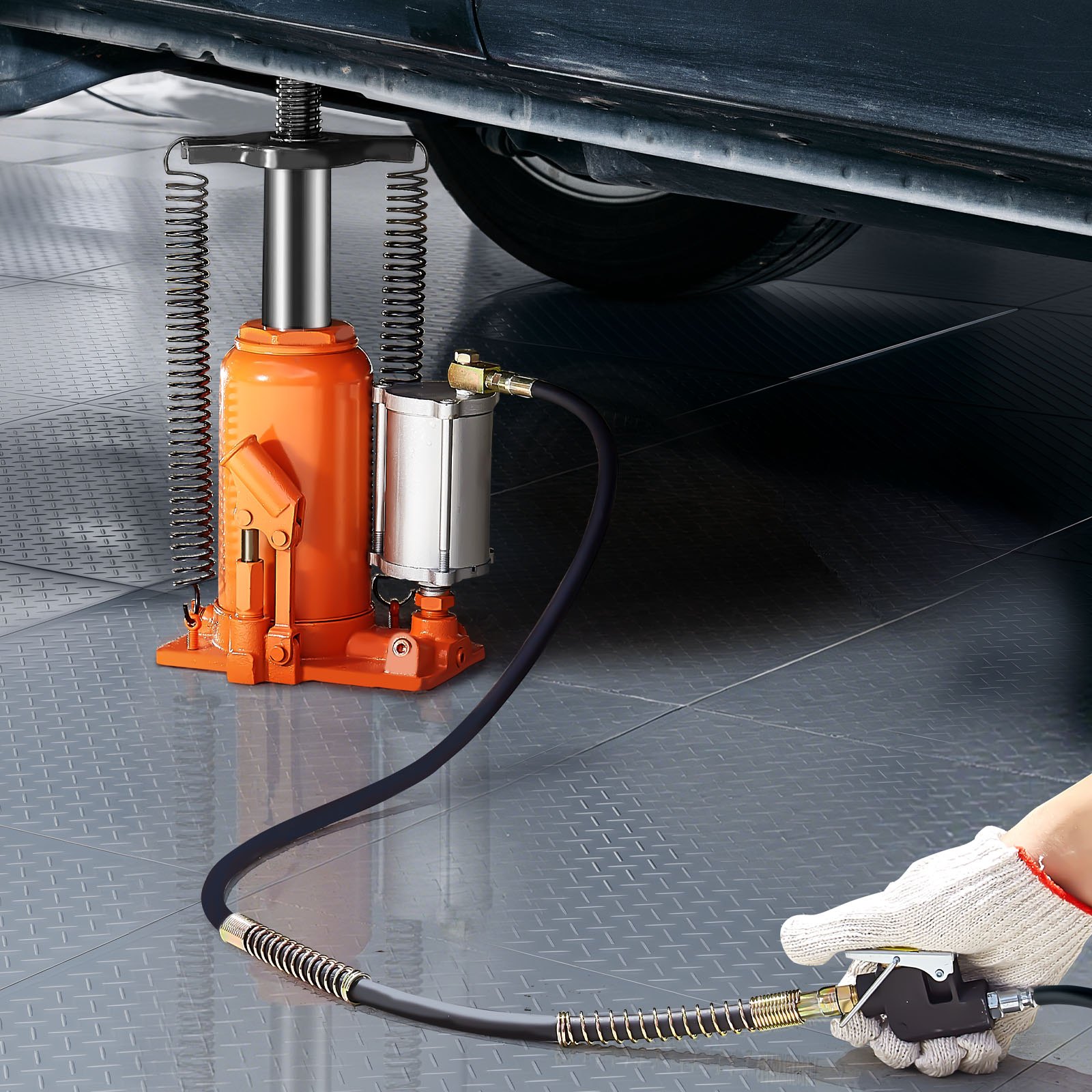 VEVOR Air Hydraulic Bottle Jack, 20 Ton (44092 lbs) Capacity, 260-495 mm Lifting Range, Pneumatic/Manual Heavy Duty Welded Bottle Jack with Pump for SUV, Pickup, Truck, RV, Car Auto Repair, Orange