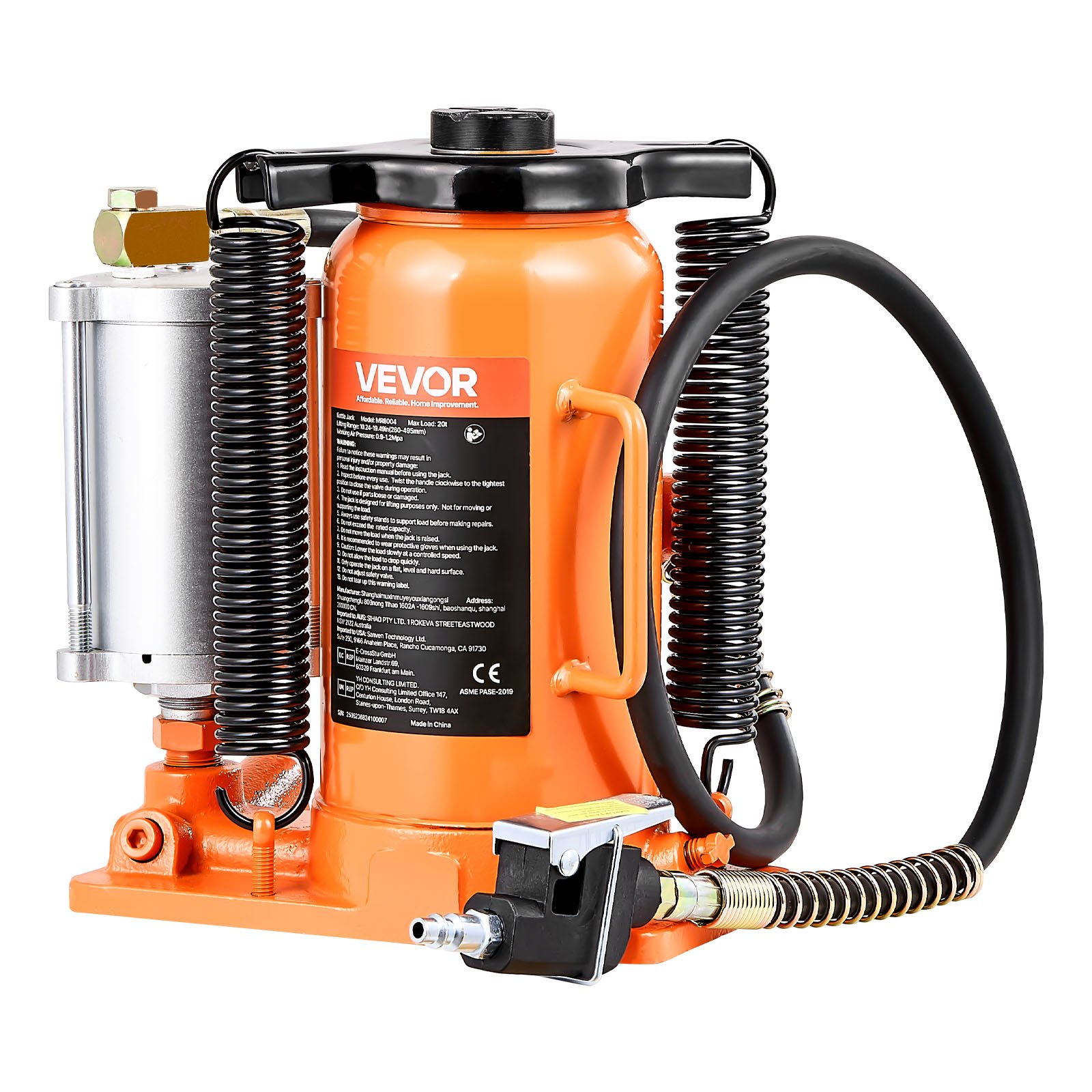 VEVOR Air Hydraulic Bottle Jack, 20 Ton (44092 lbs) Capacity, 260-495 mm Lifting Range, Pneumatic/Manual Heavy Duty Welded Bottle Jack with Pump for SUV, Pickup, Truck, RV, Car Auto Repair, Orange