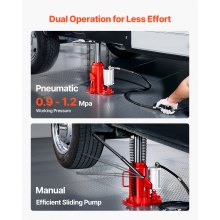 VEVOR Air Hydraulic Bottle Jack, 20 Ton (44092 lbs) Capacity, 10.2-19.5 Inch Lifting Range, Pneumatic/Manual Heavy Duty Welded Bottle Jack with Pump for Car, Pickup, Truck, RV, SUV, Auto Repair, Red