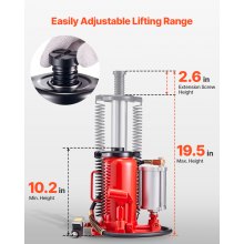 VEVOR Air Hydraulic Bottle Jack, 20 Ton (44092 lbs) Capacity, 10.2-19.5 Inch Lifting Range, Pneumatic/Manual Heavy Duty Welded Bottle Jack with Pump for Car, Pickup, Truck, RV, SUV, Auto Repair, Red