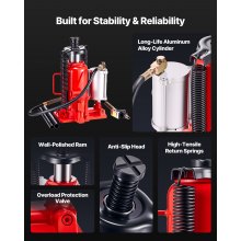 VEVOR Air Hydraulic Bottle Jack, 20 Ton (44092 lbs) Capacity, 10.2-19.5 Inch Lifting Range, Pneumatic/Manual Heavy Duty Welded Bottle Jack with Pump for Car, Pickup, Truck, RV, SUV, Auto Repair, Red