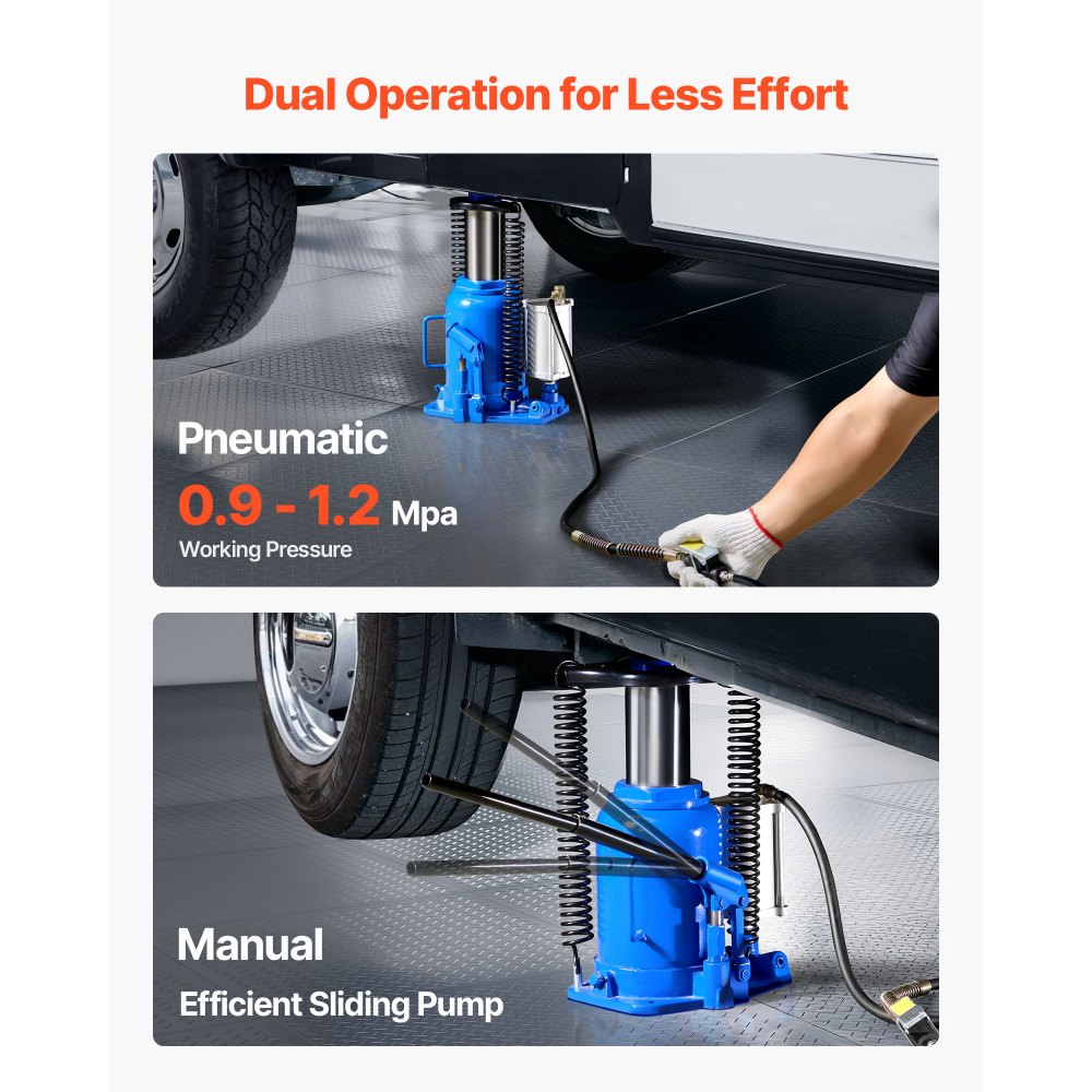 VEVOR Air Hydraulic Bottle Jack, 32 Ton (70546.9 lbs) Capacity, 255-415 mm Lifting Range, Pneumatic/Manual Heavy Duty Welded Bottle Jack with Pump for SUV, Pickup, Truck, RV, Car, Auto Repair, Blue