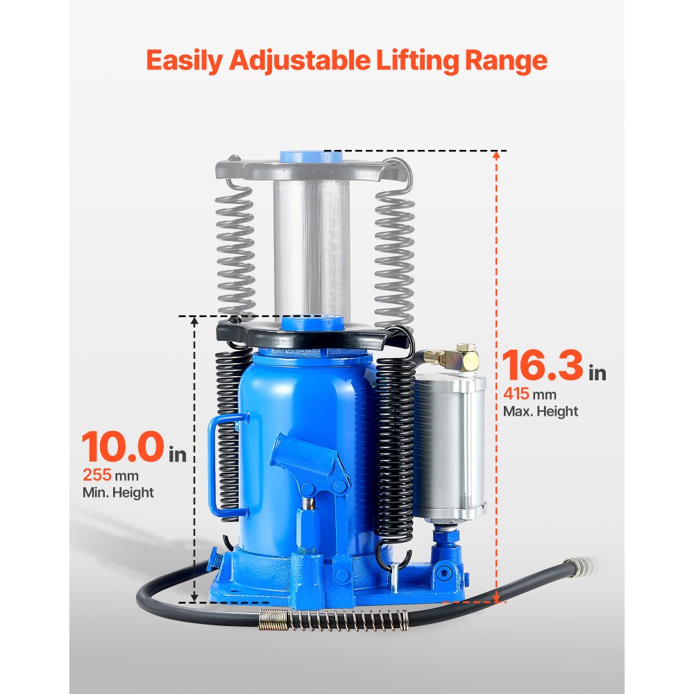 VEVOR Air Hydraulic Bottle Jack, 32 Ton (70546.9 lbs) Capacity, 255-415 mm Lifting Range, Pneumatic/Manual Heavy Duty Welded Bottle Jack with Pump for SUV, Pickup, Truck, RV, Car, Auto Repair, Blue
