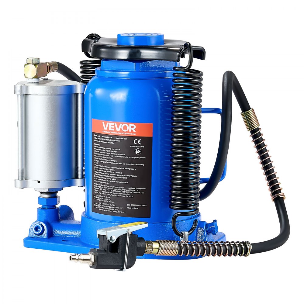 VEVOR Air Hydraulic Bottle Jack, 32 Ton (70546.9 lbs) Capacity, 255-415 mm Lifting Range, Pneumatic/Manual Heavy Duty Welded Bottle Jack with Pump for SUV, Pickup, Truck, RV, Car, Auto Repair, Blue