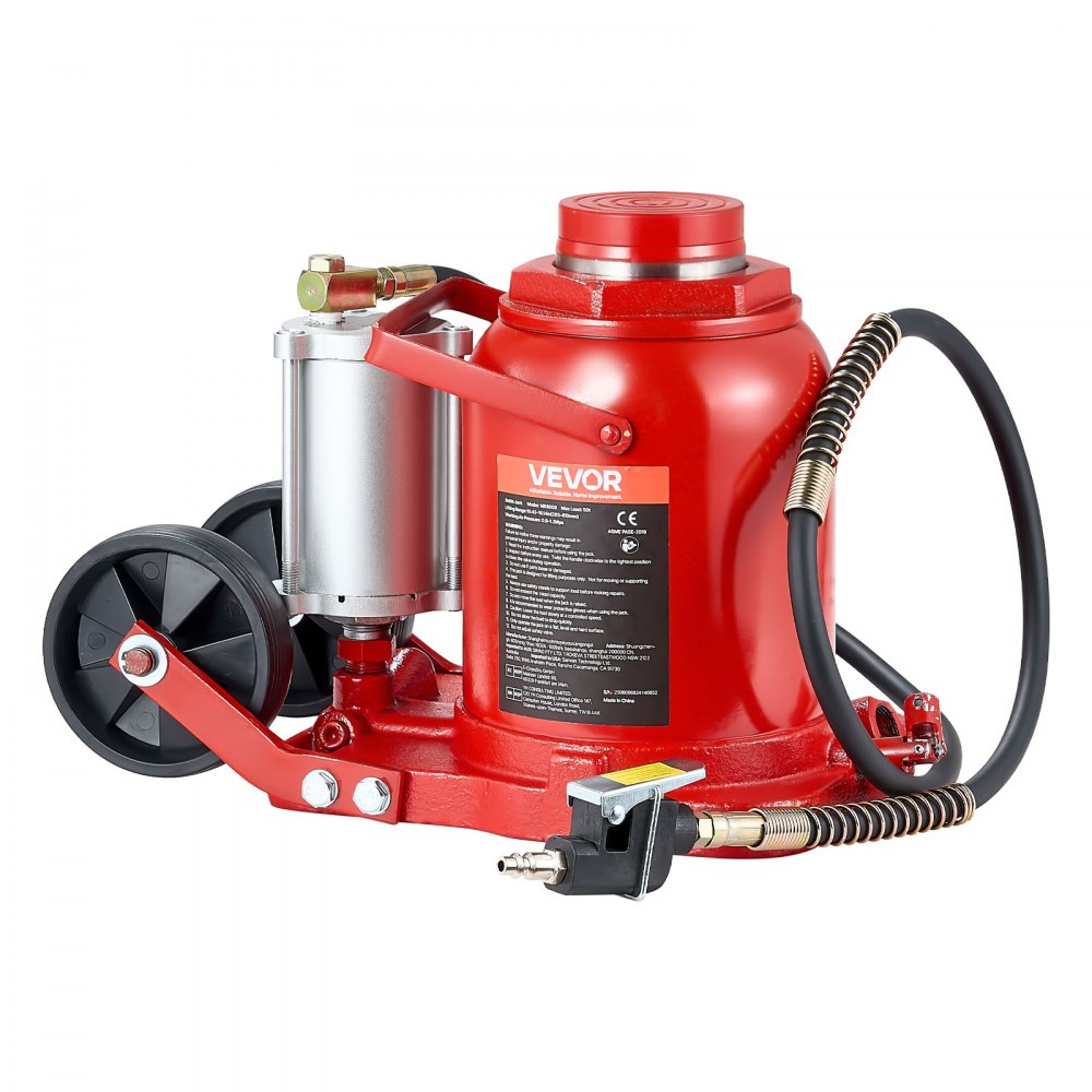 VEVOR Air Hydraulic Bottle Jack, 50 Ton (110231.5 lbs) Capacity, 265-410 mm Lifting Range, Pneumatic/Manual Heavy Duty Welded Bottle Jack with Pump for SUV, Pickup, Truck, RV, Car Auto Repair, Red