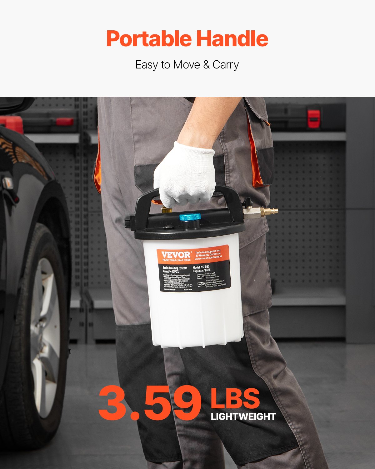 VEVOR Brake Bleeder Kit, 3L Brake Fluid Extractor with 1L Siphon Refilling Bottle & 13 Hose Connectors, Complete Brake Fluid Bleeder Kit with Extended Silicone Hose & Handle, Fit for Most Vehicles