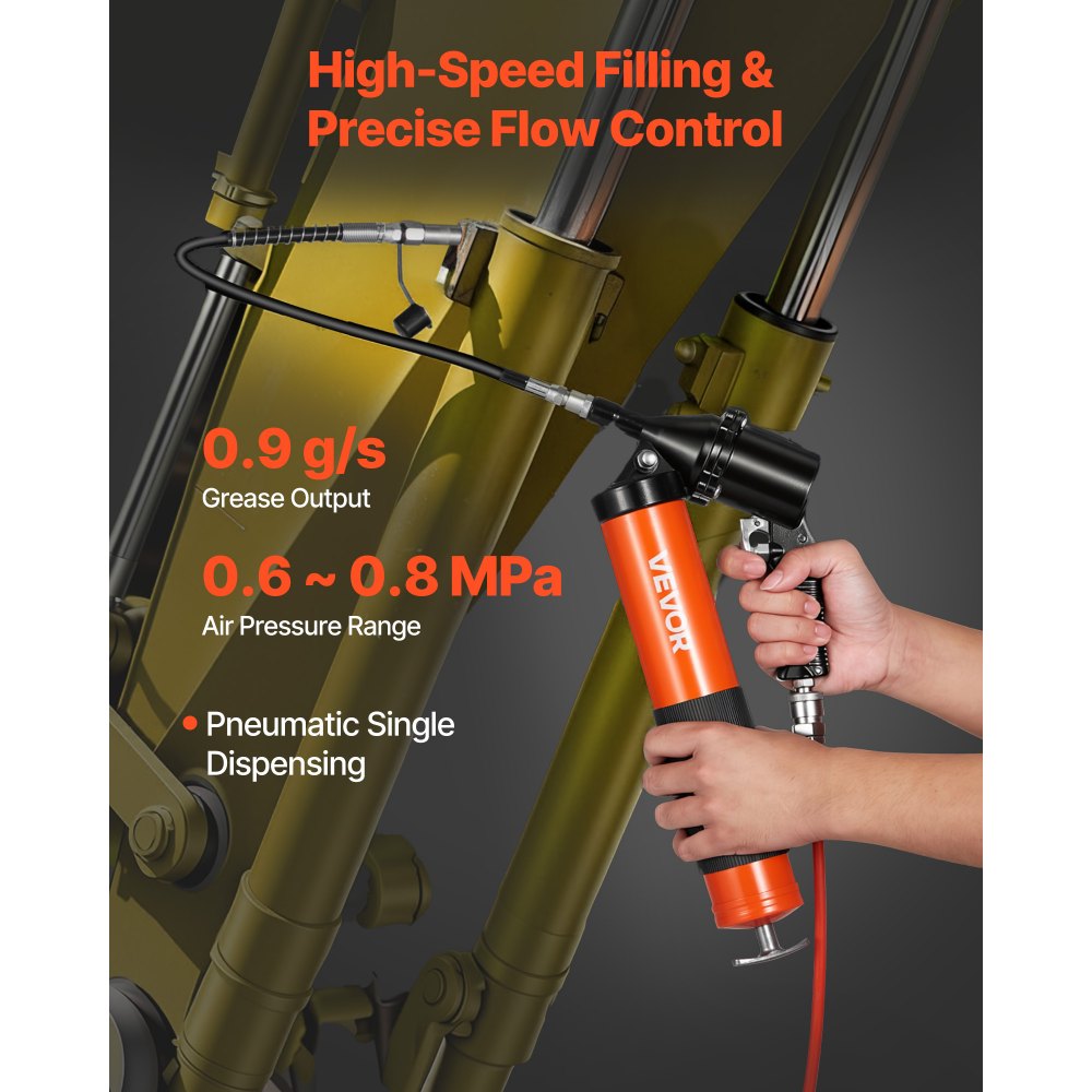 VEVOR Grease Gun, 6000 PSI High Pressure, Heavy Duty Pistol Grip Grease Gun Kit with 0.4 L Capacity, Includes 45.7 cm Flex Hose, 1 Extension Rigid Pipe and 2 Flat Nozzles for Automotive, Marine