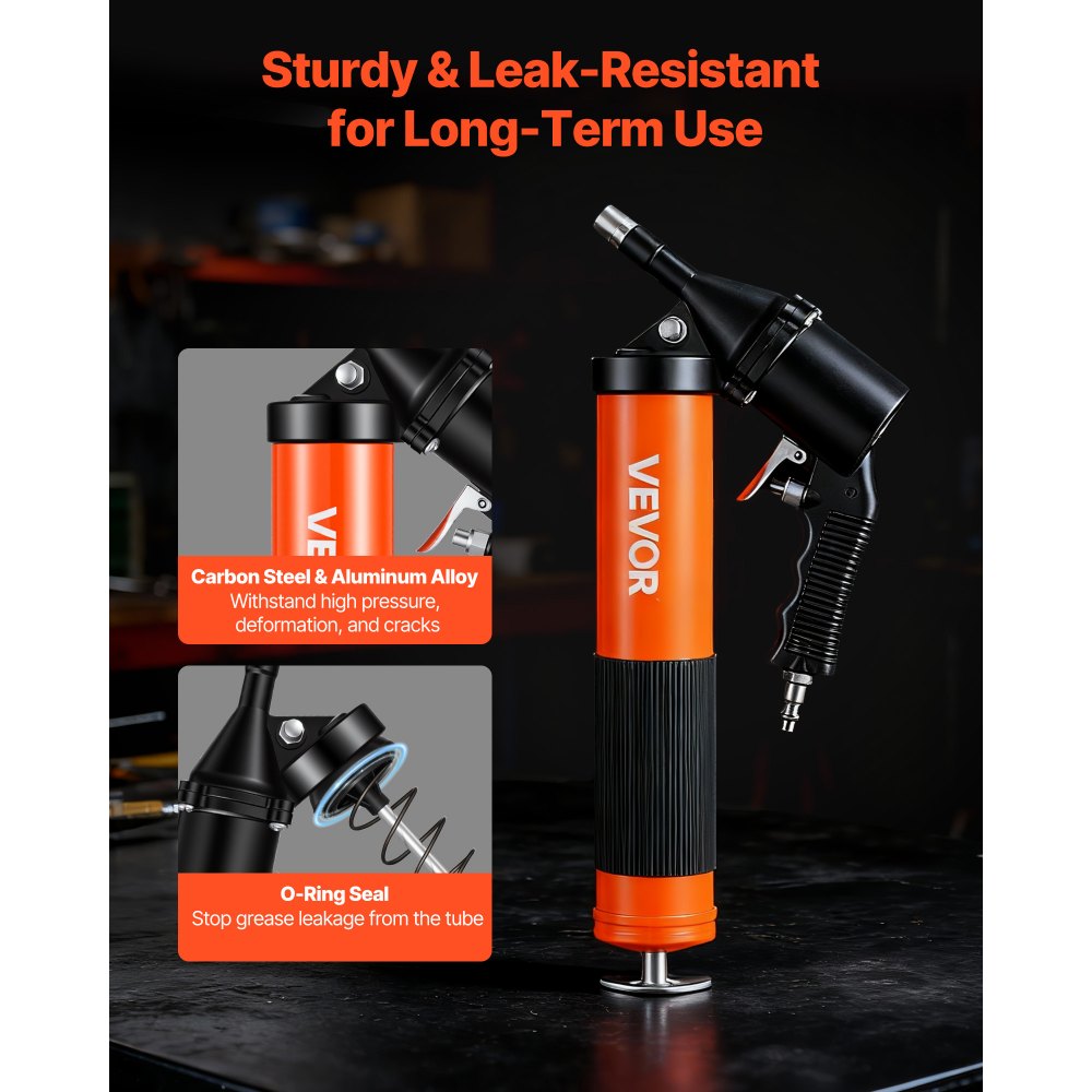 VEVOR Grease Gun, 6000 PSI High Pressure, Heavy Duty Pistol Grip Grease Gun Kit with 0.4 L Capacity, Includes 45.7 cm Flex Hose, 1 Extension Rigid Pipe and 2 Flat Nozzles for Automotive, Marine