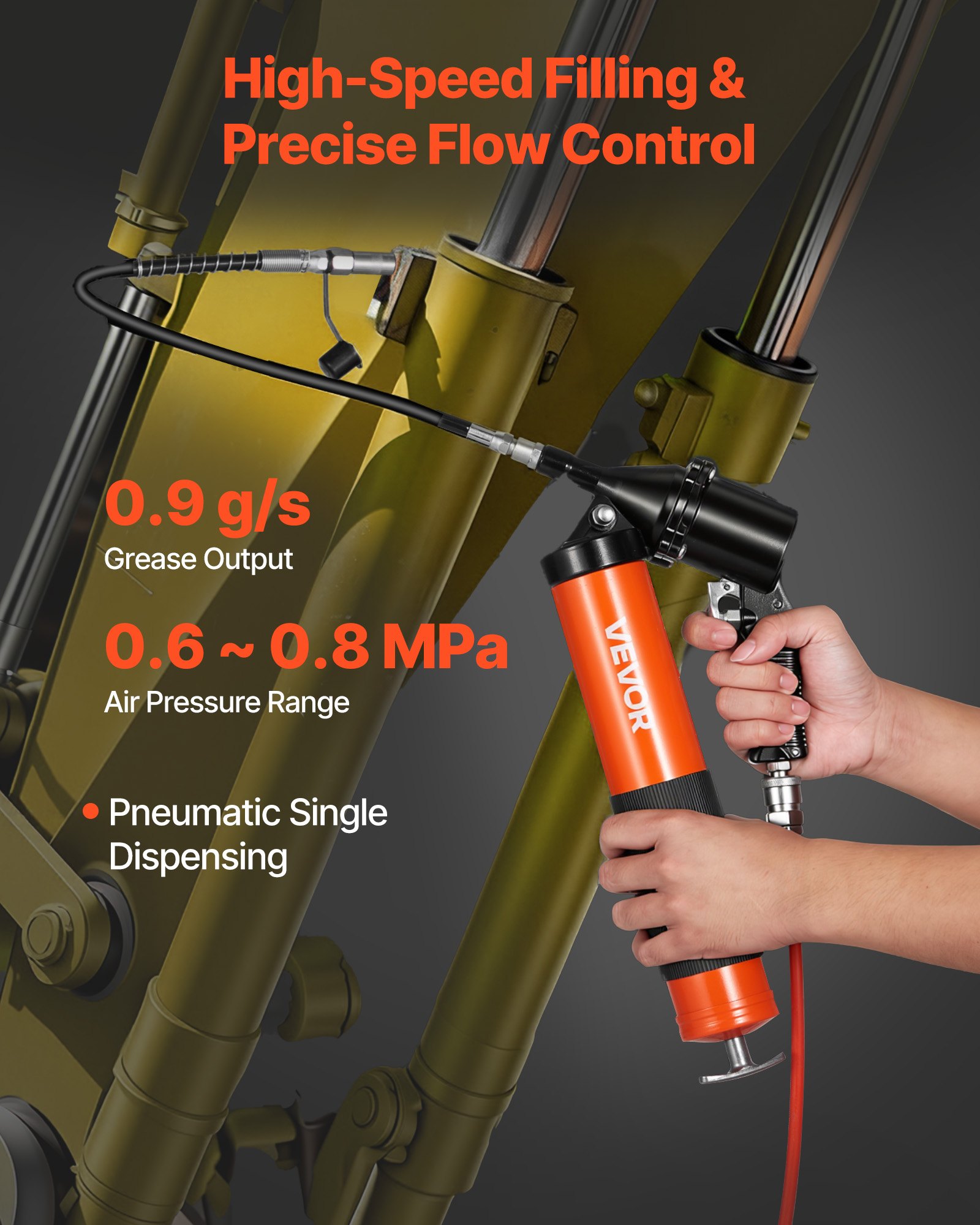 VEVOR Grease Gun, 6000 PSI High Pressure, Heavy Duty Pistol Grip Grease Gun Kit with 0.4 L Capacity, Includes 45.7 cm Flex Hose, 1 Extension Rigid Pipe and 2 Flat Nozzles for Automotive, Marine