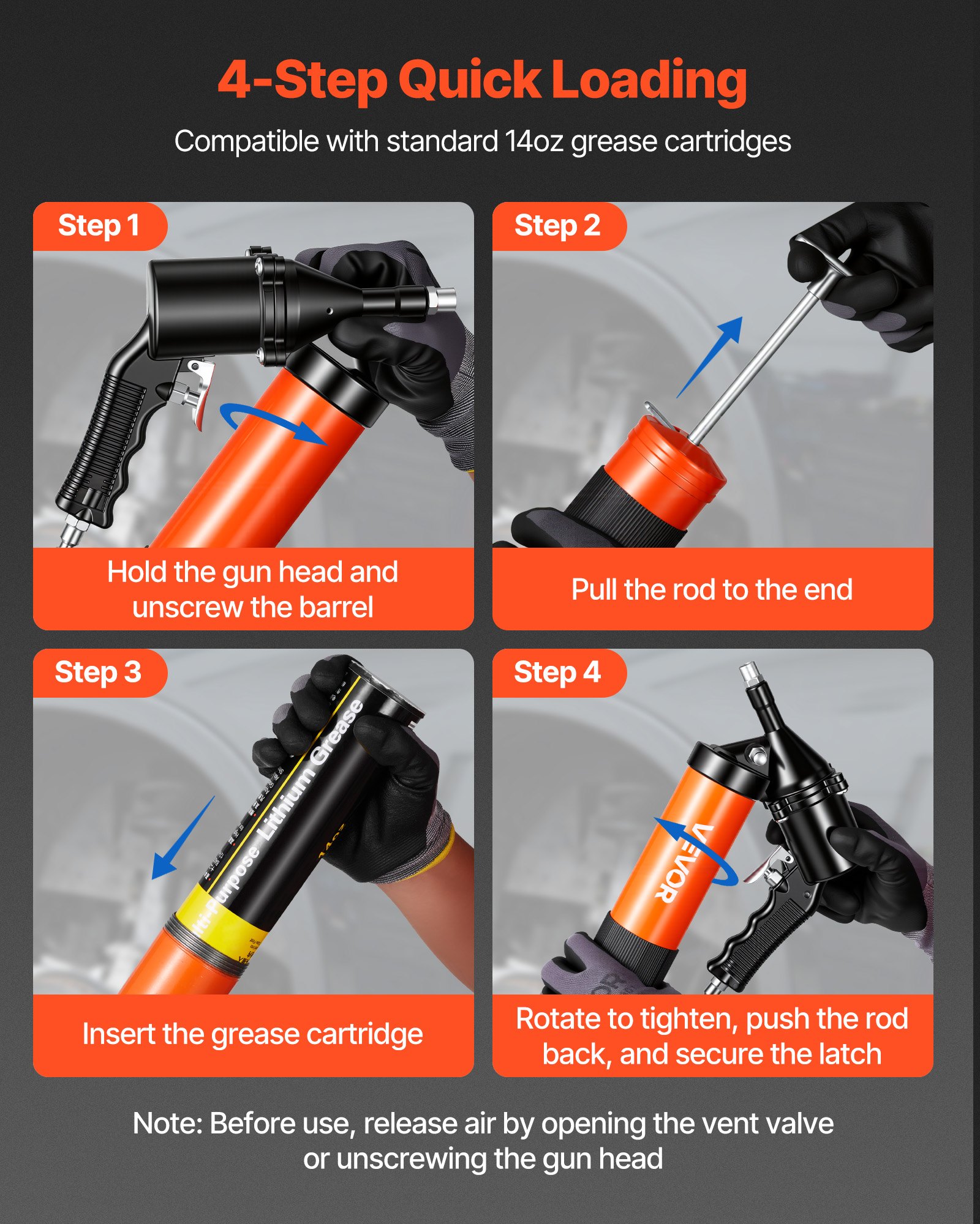 VEVOR Grease Gun, 6000 PSI High Pressure, Heavy Duty Pistol Grip Grease Gun Kit with 0.4 L Capacity, Includes 45.7 cm Flex Hose, 1 Extension Rigid Pipe and 2 Flat Nozzles for Automotive, Marine