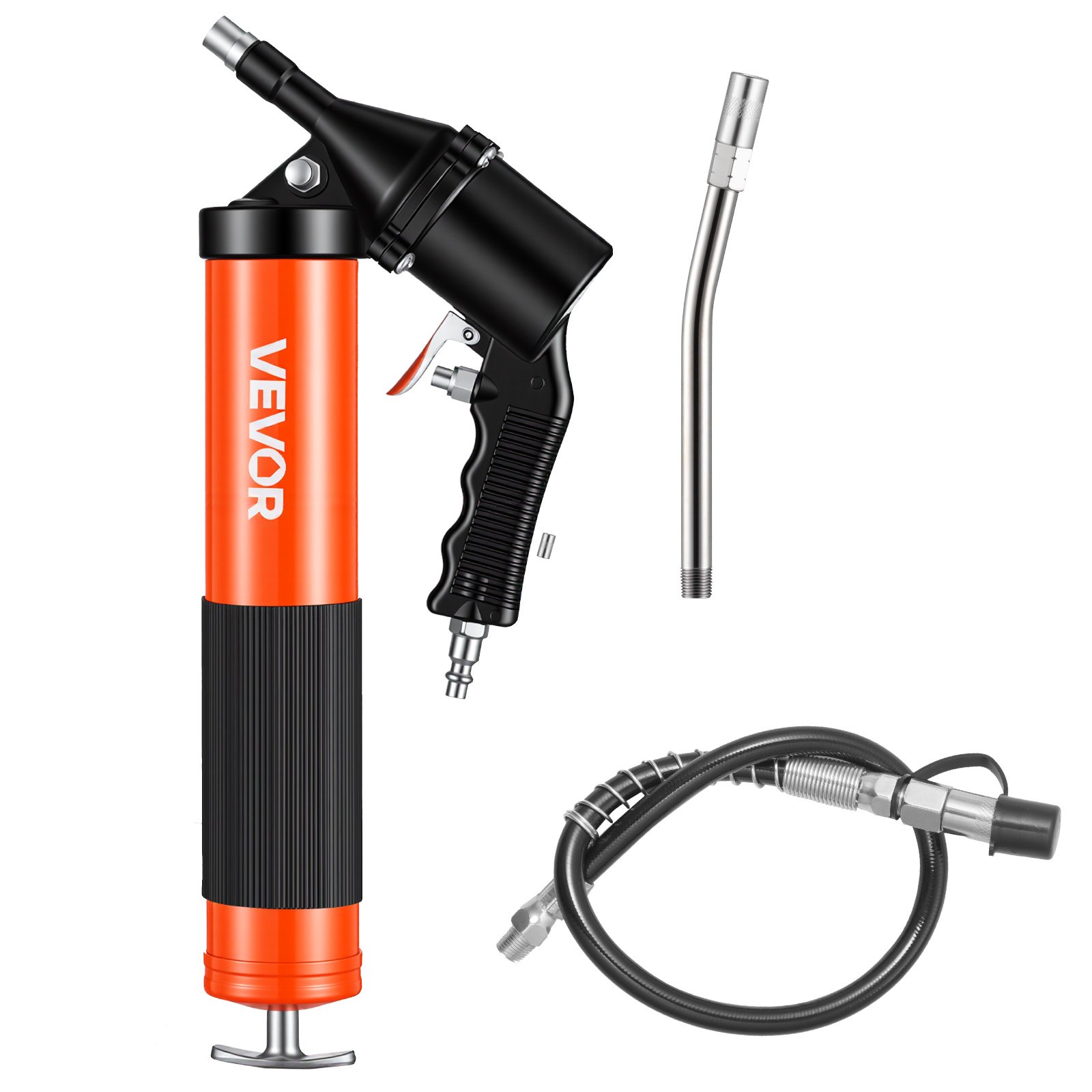 VEVOR Grease Gun, 6000 PSI High Pressure, Heavy Duty Pistol Grip Grease Gun Kit with 0.4 L Capacity, Includes 45.7 cm Flex Hose, 1 Extension Rigid Pipe and 2 Flat Nozzles for Automotive, Marine