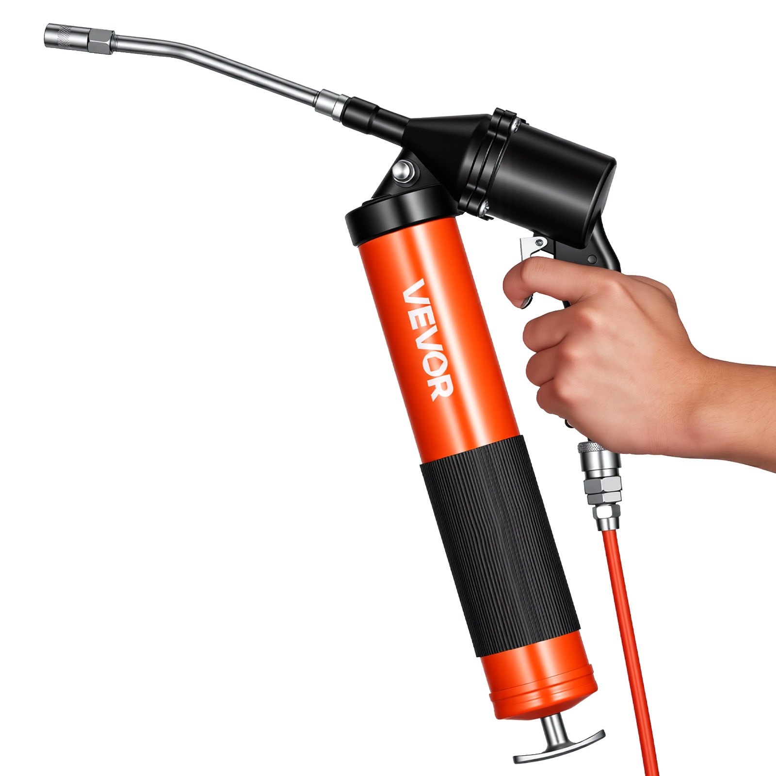 VEVOR Grease Gun, 6000 PSI High Pressure, Heavy Duty Pistol Grip Grease Gun Kit with 0.4 L Capacity, Includes 45.7 cm Flex Hose, 1 Extension Rigid Pipe and 2 Flat Nozzles for Automotive, Marine