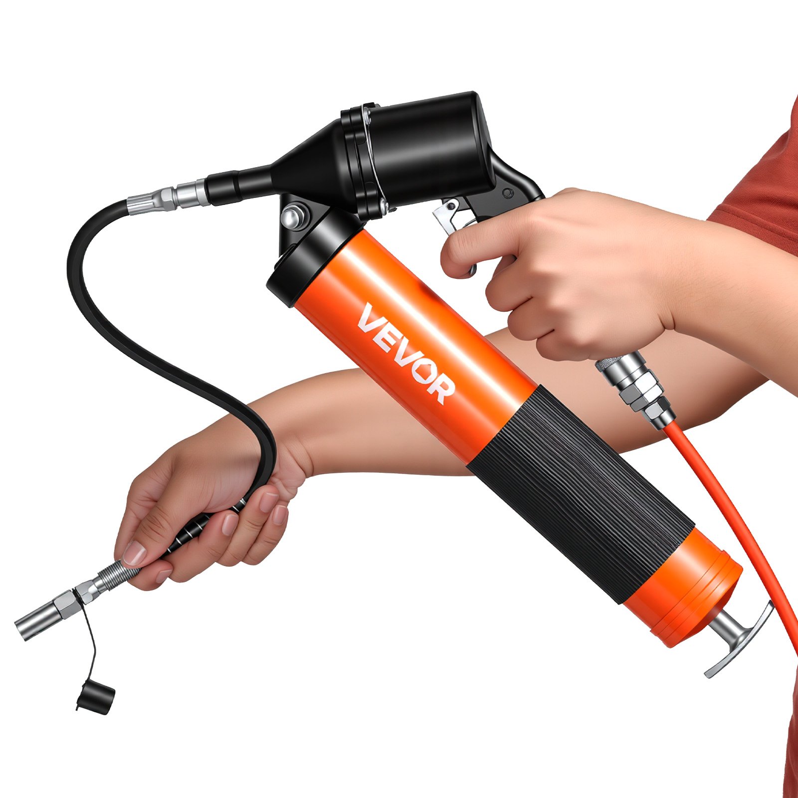 VEVOR Grease Gun, 6000 PSI High Pressure, Heavy Duty Pistol Grip Grease Gun Kit with 0.4 L Capacity, Includes 45.7 cm Flex Hose, 1 Extension Rigid Pipe and 2 Flat Nozzles for Automotive, Marine