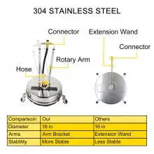VEVOR Surface Cleaner, 4000 psi Pressure Surface Cleaner, 16" Pressure Washer Surface Cleaner 1/4" QC Pressure Washing Surface Cleaner Stainless Steel Pressure Cleaner for Decks with Twin Rotary Arm