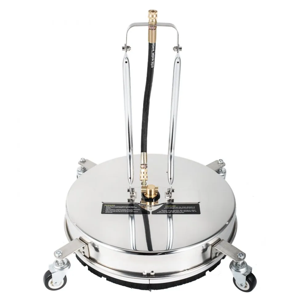 VEVOR surface cleaner with metal frame and wheels, black hose at the center.
